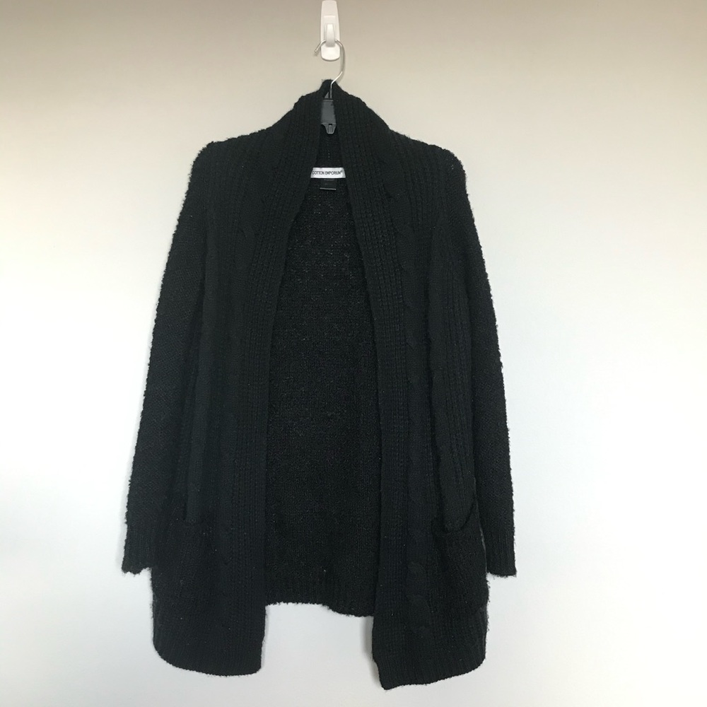 Black open front fuzzy cardigan